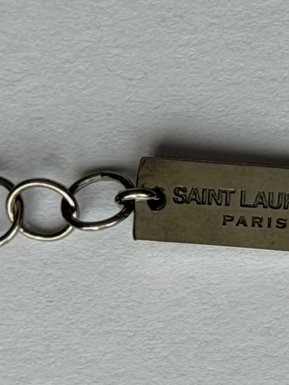 Saint Laurent YSL Sterling Silver J Initial Letter Snake Pendant Chain Necklace